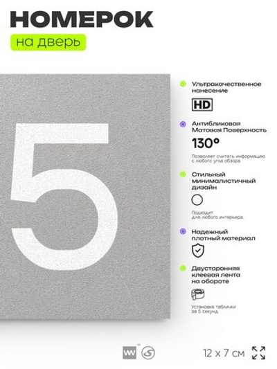 Номер на дверь 155, табличка на дверь для офиса, квартиры, кабинета, аудитории, склада, серый 120х70 мм, Айдентика Технолоджи