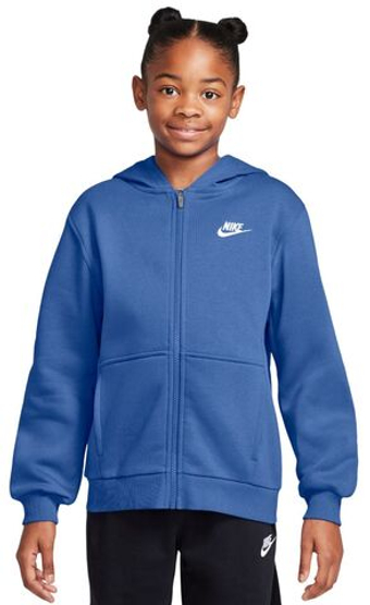 Кофта для девочки теннисная Nike Kids Club Fleece Full-Zip - comet blue/white