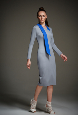 Трикотажное платье-футляр серое 02-02-21 manito