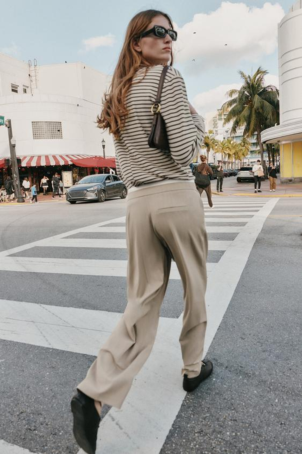 ZARA БРЮКИ С ШИРОКИМИ ШТАНИНАМИ И ДВОЙНЫМ ПОЯСОМ, ПЕСОЧНЫЙ