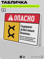 Табличка для обеспечения безопасности "Опасно содержит асбестовые волокна", для производства, предприятия, 40х30 см, Silver Plane x Айдентика Технолоджи