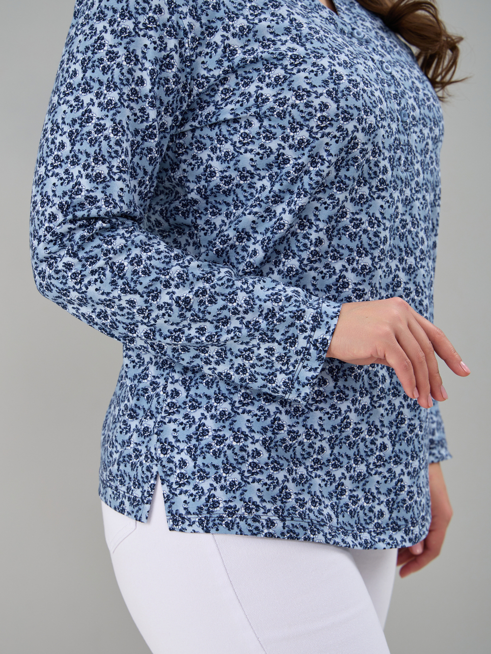 Блузка БЛ-22/голубойтуман-индигоцветы