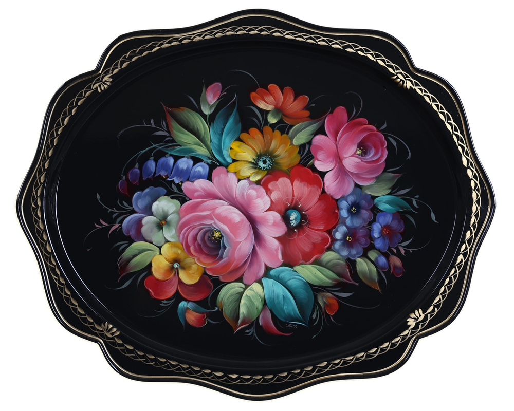 Жостовский поднос декоративный, размер 38х30 см (A15), металлический