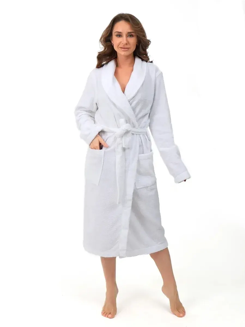 Халат гостиничный махровый "Элит" с воротником шалькой, цвет: 024-Белый