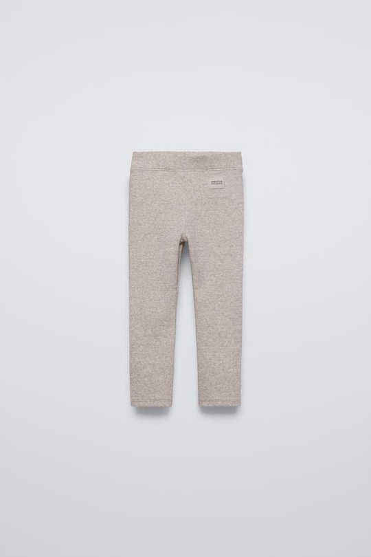 ZARA ЛЕГИНСЫ В РУБЧИК С НАШИВКОЙ, КОРИЧНЕВЫЙ С МЕЛАНЖЕВЫМ ЭФФЕКТОМ