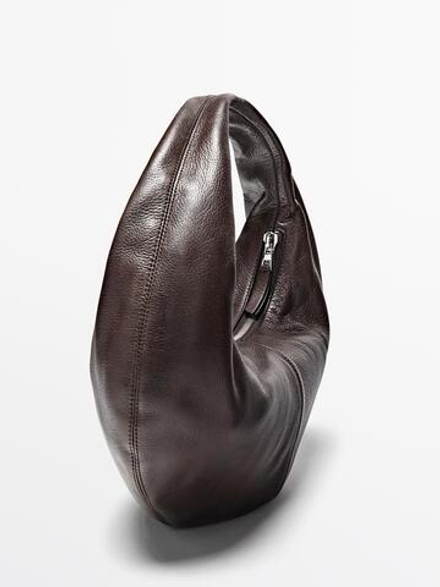 Massimo Dutti Средняя сумка-полумесяц из кожи наппа, коричневый