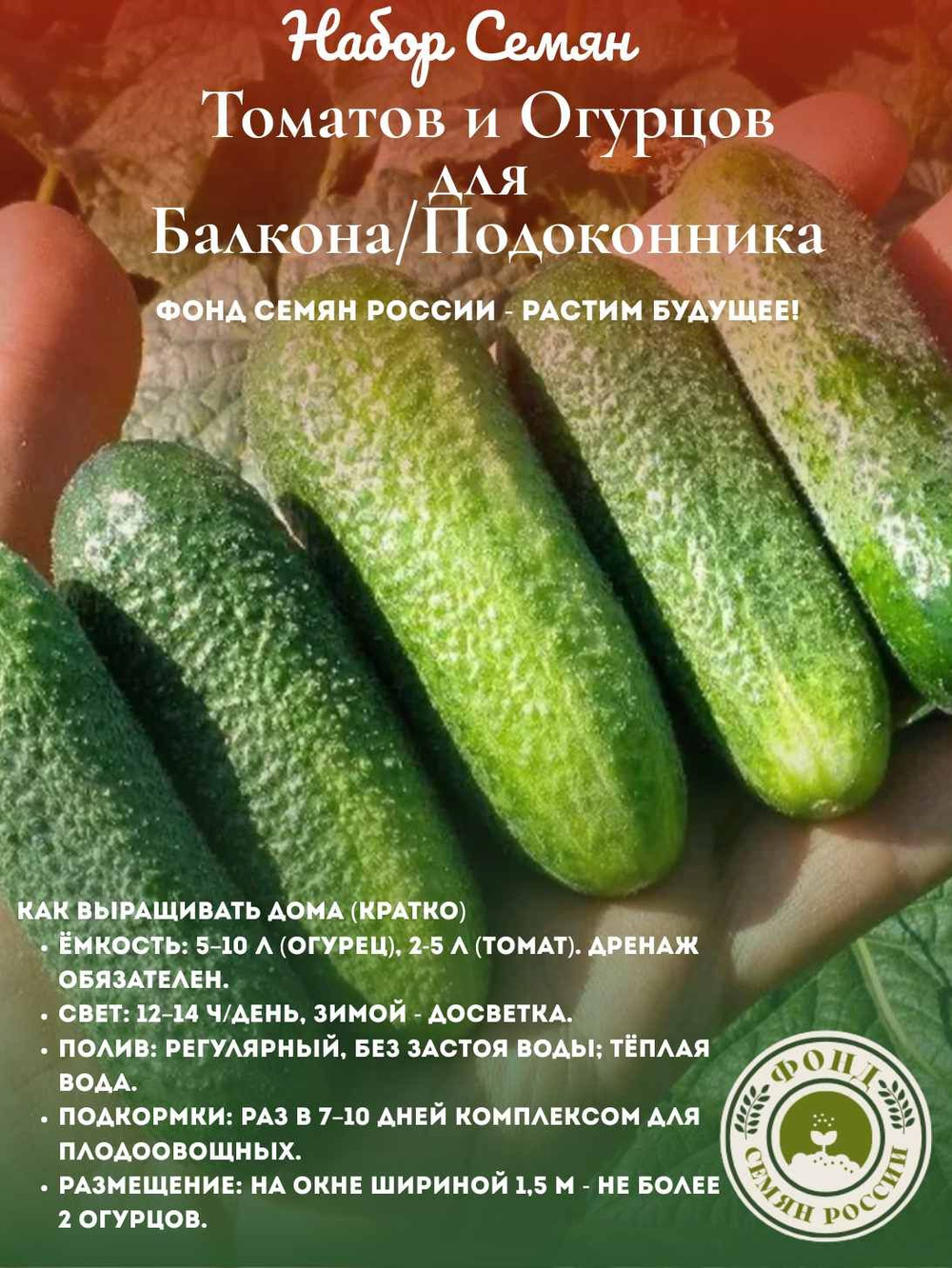 Набор семян для балкона и подоконника Томаты (помидор), Огурцы, 2 уп.