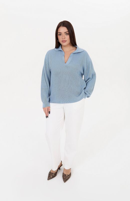 Поло вязаное с длинным рукавом, голубой