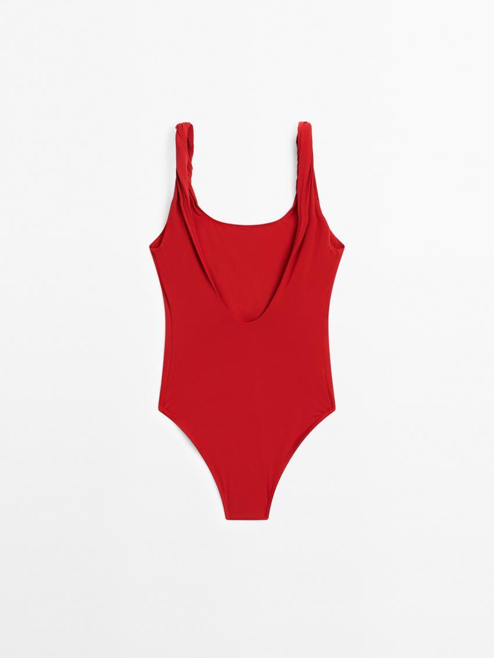 Massimo Dutti Купальник со свернутыми бретелями, красный