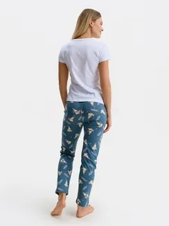 Брюки женские с принтом, цвет голубой, размер 46