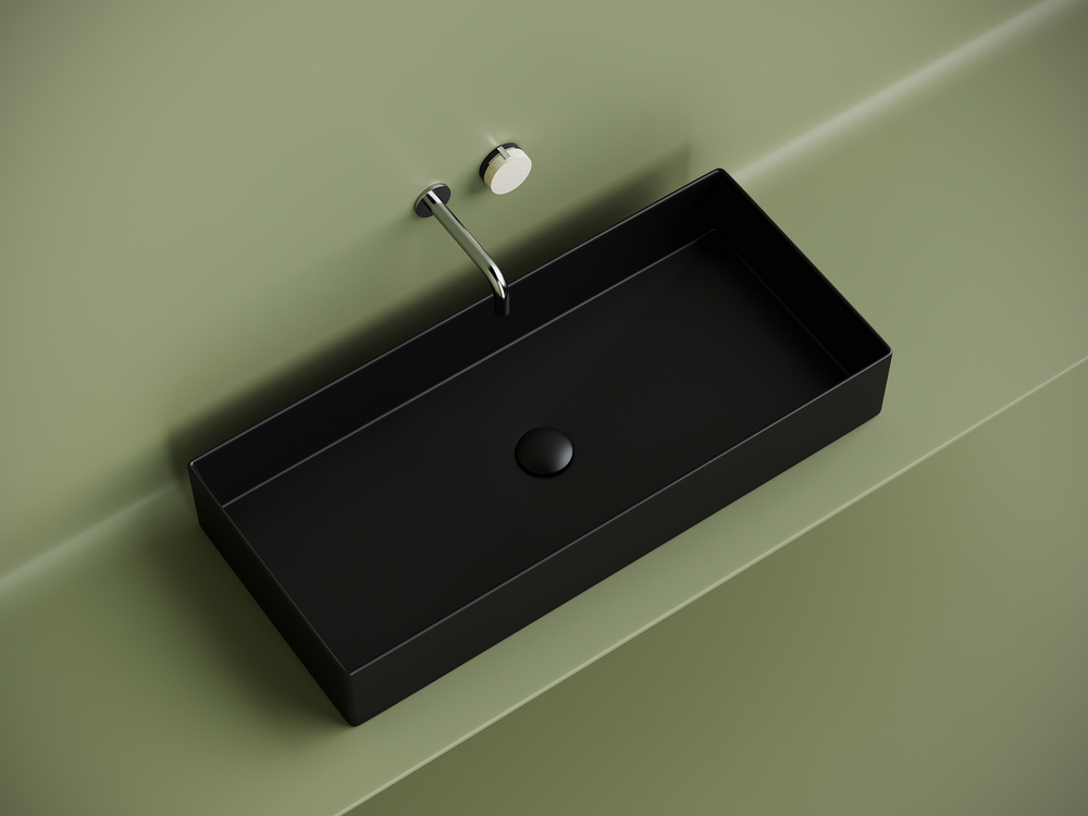 Раковина накладная прямоугольная 801x361x130, цвет черный матовый