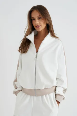 Олимпийка на молнии с лампасами кремового цвета