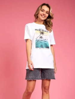 Футболка белая базовая с принтом лето 2023 большие размеры