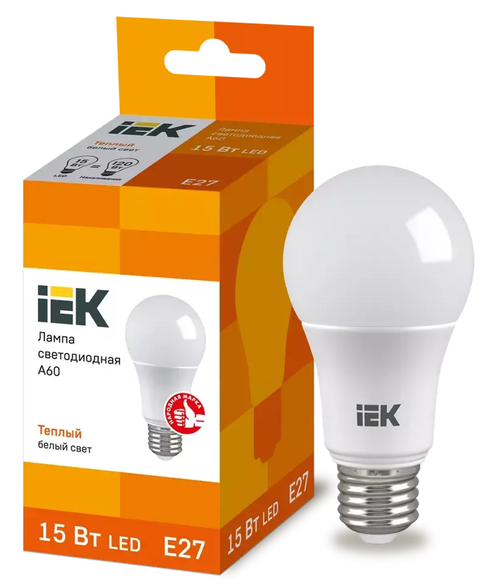 Лампа светодиодная ECO A60 шар 15Вт 230В 3000К Е27 IEK LLE-A60-15-230-30-E27