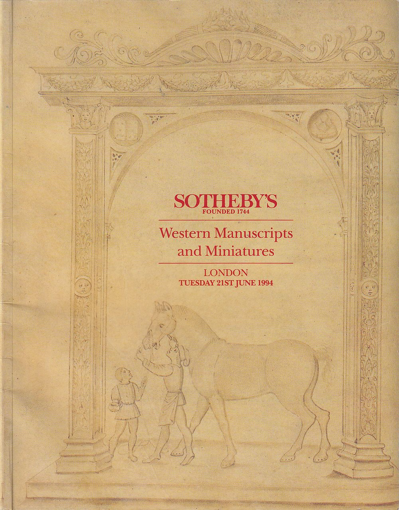 Каталог аукциона Sotheby's, Лондон, Западноевропейские рукописи и книжная миниатюра от 21 июня 1994 года