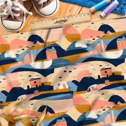 Ткань премиум интерлок городской коллаж