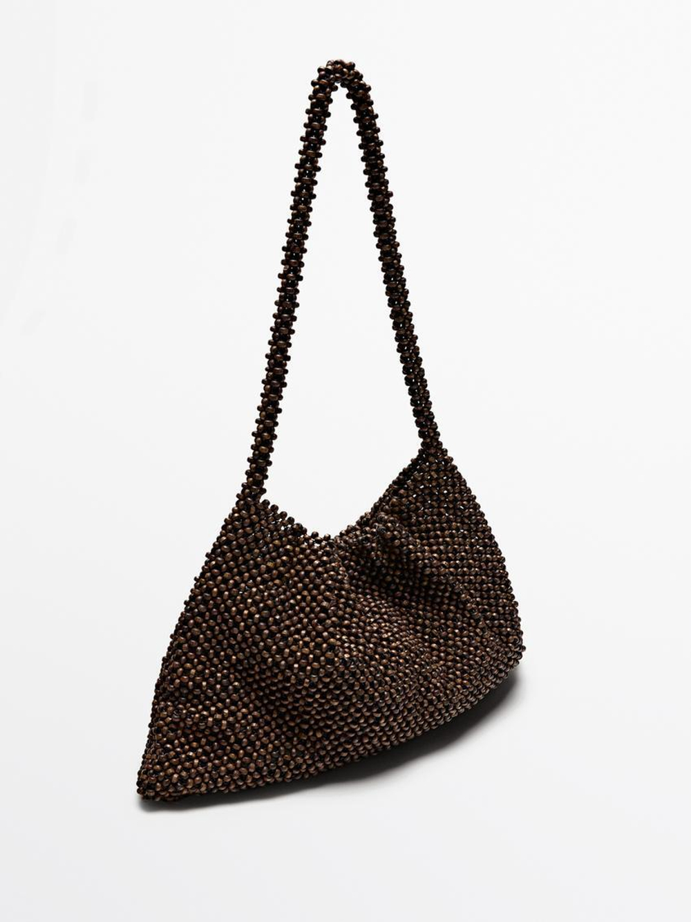 Massimo Dutti Сумка-сэтчел с деталями из дерева и плечевым ремнем, коричневый