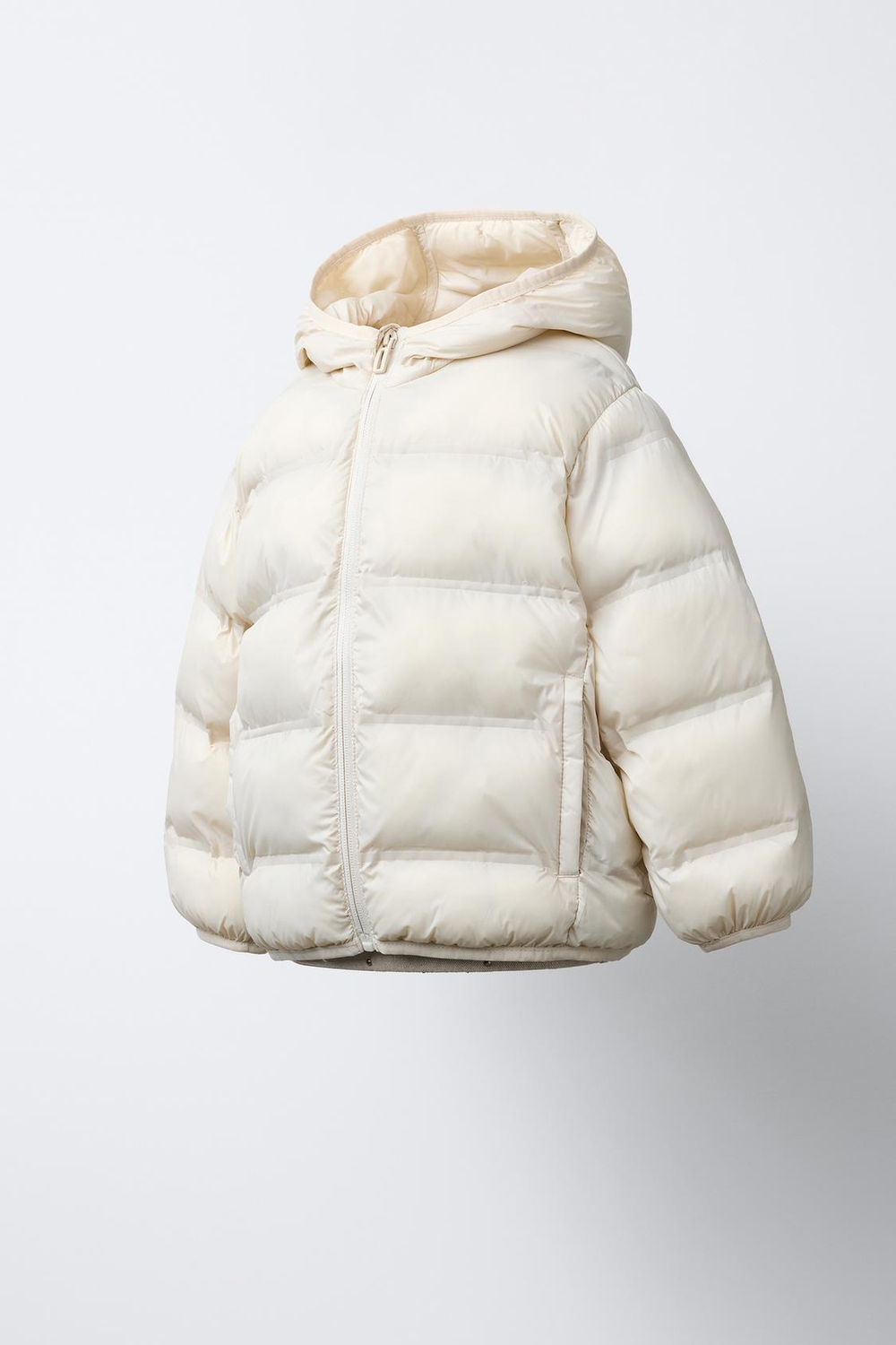 ZARA ЛЕГКАЯ СТЕГАНАЯ КУРТКА С КАПЮШОНОМ, ЭКРЮ