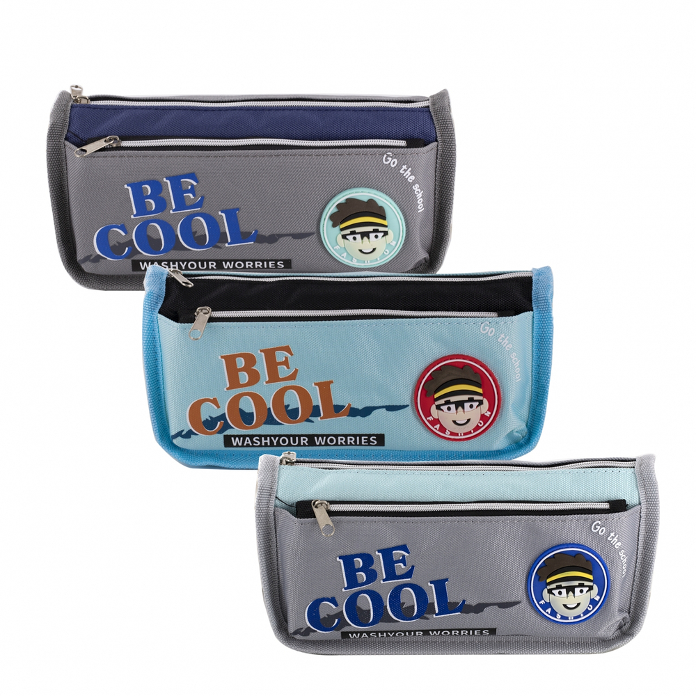 Пенал - косметичка Alingar, ПВХ, молния, боковой карман, 190 х 80 х 35 мм, "BE COOL", микс (голубой, синий, серый), европодвес