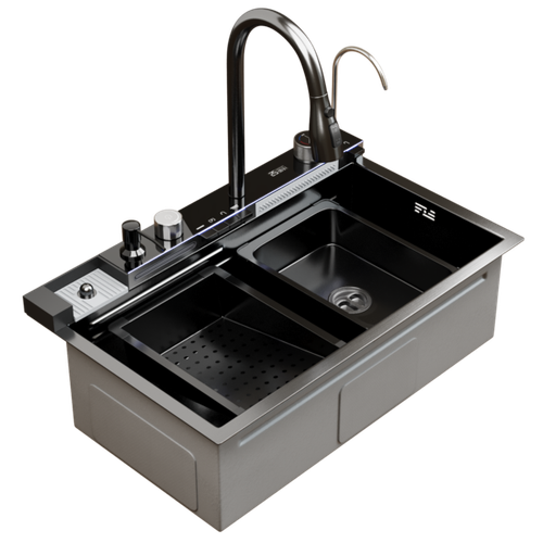 Мойка настол.монтаж 75х46 (3,0) вып 3 1/2  MIXLINE PRO 21,5см V2.0 (ч граф) сиф+доз+смес+кол+д/р+о/с