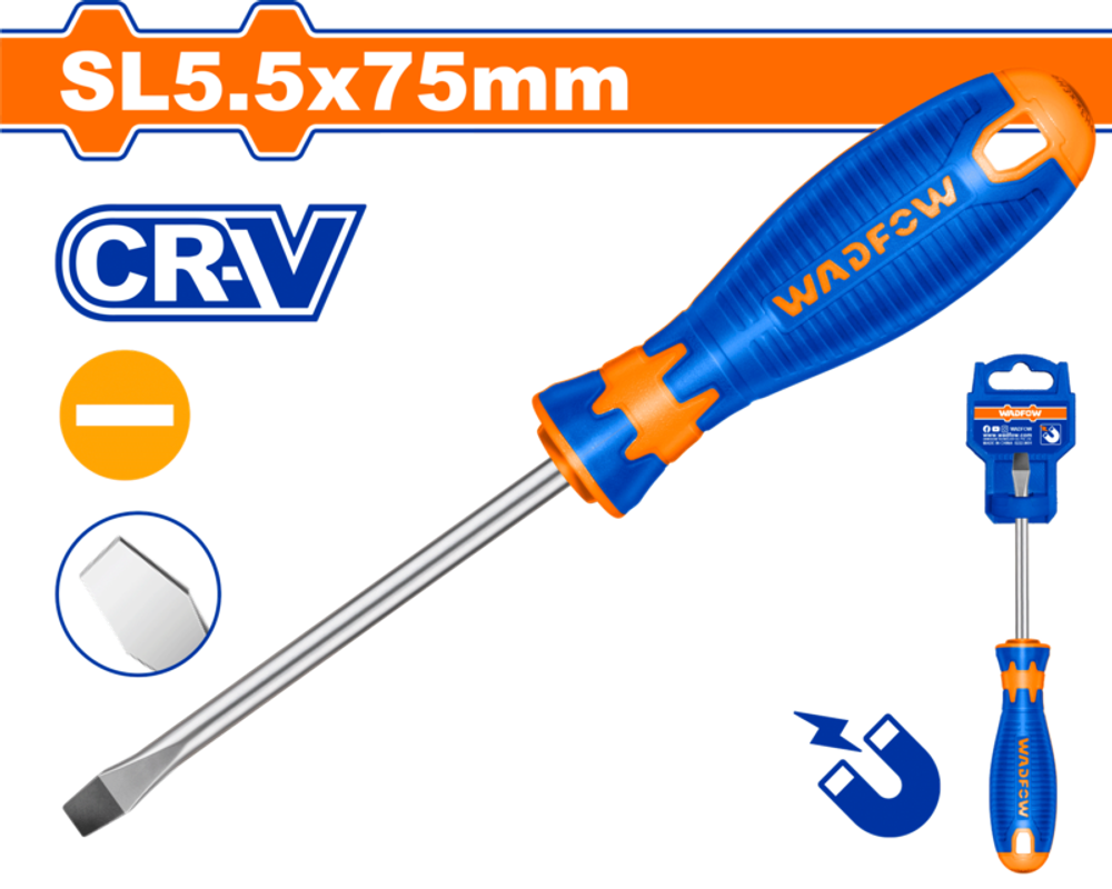 Oтвертка плоская SL5.5х75мм (12/240) WADFOW WSD1253