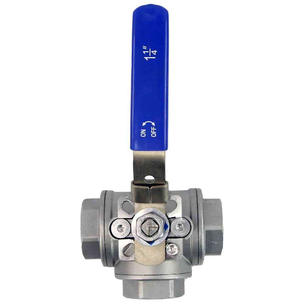 Stainless steel ball 3-way valve Threaded NPT/BSP L-type standard port Elephant  RP.SS316.200.MM 986 psi with ISO 5211 mounting pad and handle