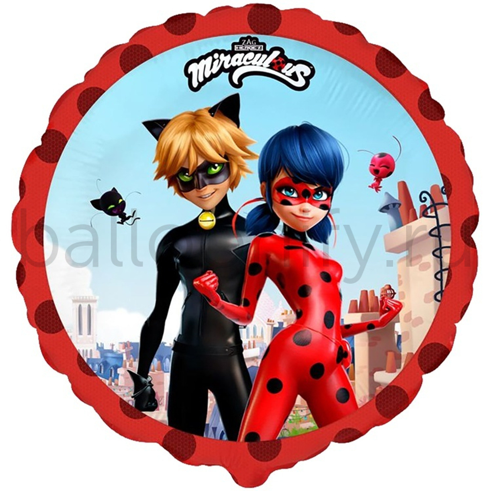 Фольгированная фигура, круг, Леди Баг и Супер Кот/FM,18"/46СМ