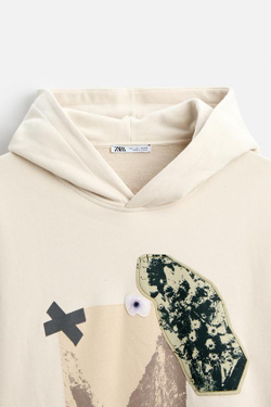 ZARA ХУДИ С КОНТРАСТНЫМИ НАШИВКАМИ, ЭКРЮ