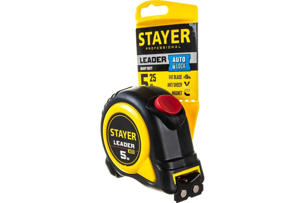 Рулетка Stayer LEADER 5м / 25мм с автостопом в ударостойком обрезиненном корпусе 3402-5_z02