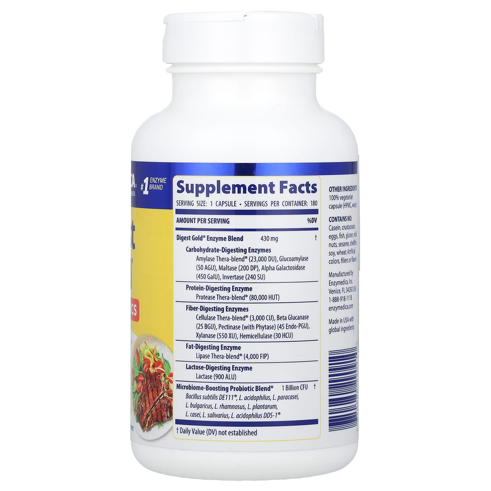 Enzymedica, Digest Gold, добавка с пробиотиками, 180 капсул