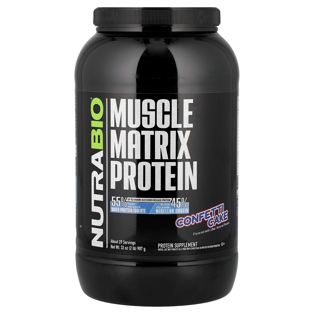 NutraBio, Muscle Matrix Protein, торт с конфетти, 907 г (2 фунта)