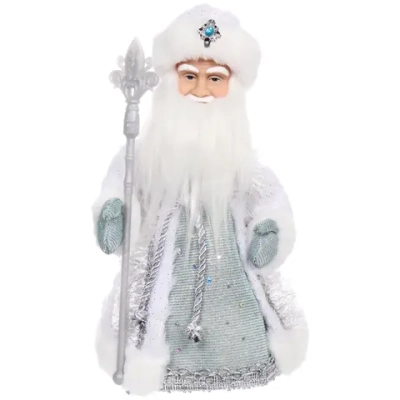 Дед Мороз музыкальный «Серебристый снег» 30 см (серебряная шубка)