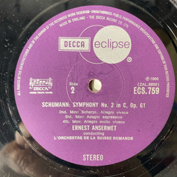 Винтажная виниловая пластинка LP Schumann Шуман, L'Orchestre De La Suisse Romande, Ernest Ansermet, Symphony No. 2, Manfred Overture (Англия 1974)