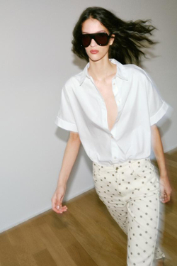 ZARA ДЖИНСЫ Z1975 МИНИ-КЛЕШ СО СРЕДНЕЙ ПОСАДКОЙ И В ГОРОШЕК, ЖЕЛТОВАТО-БЕЛЫЙ