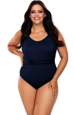Совместный купальник plus size из ткани в рубчик (Размер: 95E/46) (Цвет: темно-синий)