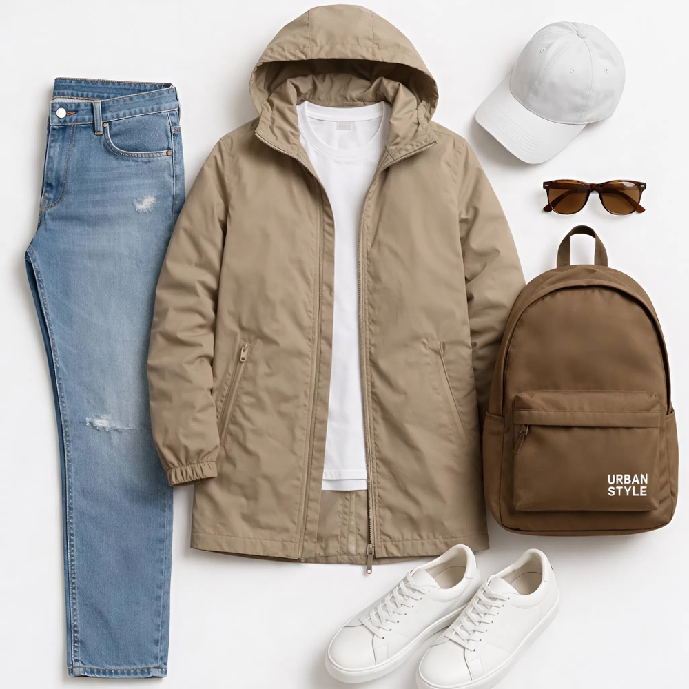 Ветровка-плащ мужская "HN-13" бежевый