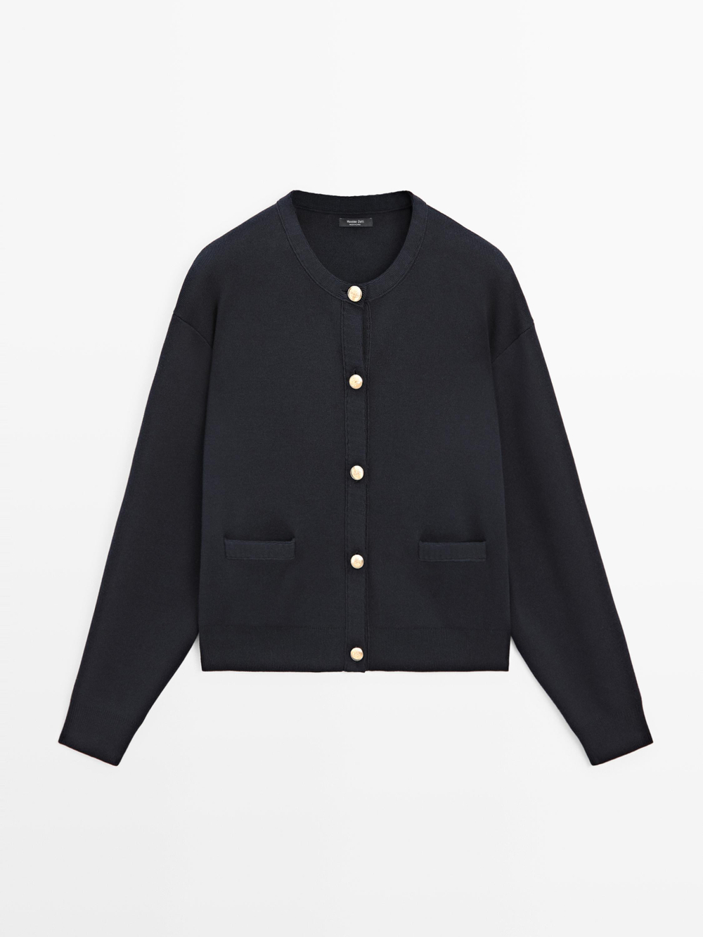 Massimo Dutti Кардиган из хлопкового трикотажа с золотистыми пуговицами, темно-синий