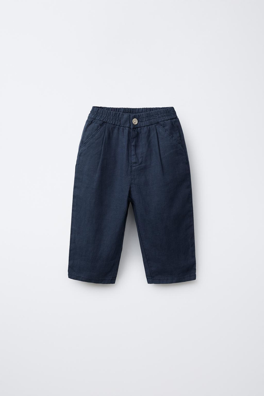 ZARA БРЮКИ BAGGY ИЗО ЛЬНА, МОРСКОЙ СИНИЙ