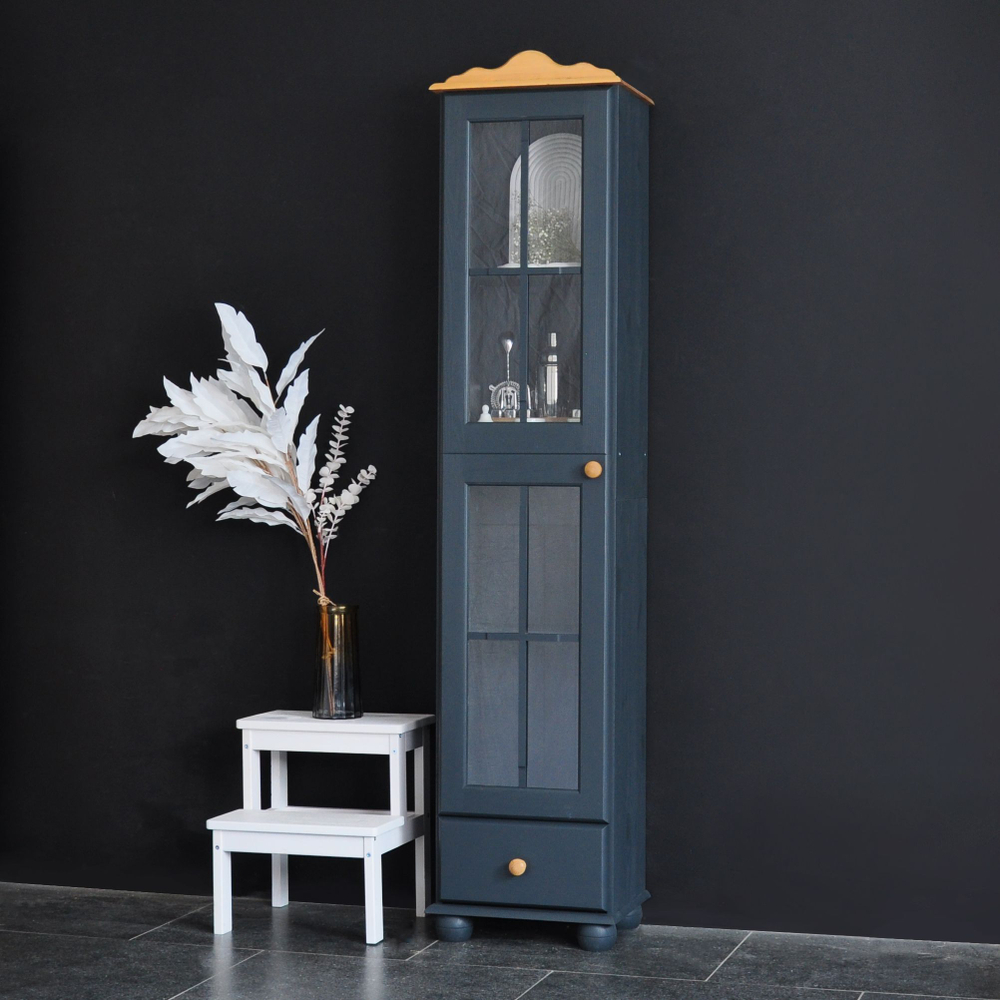 Шкаф витрина Бритта однодверный серый/антик