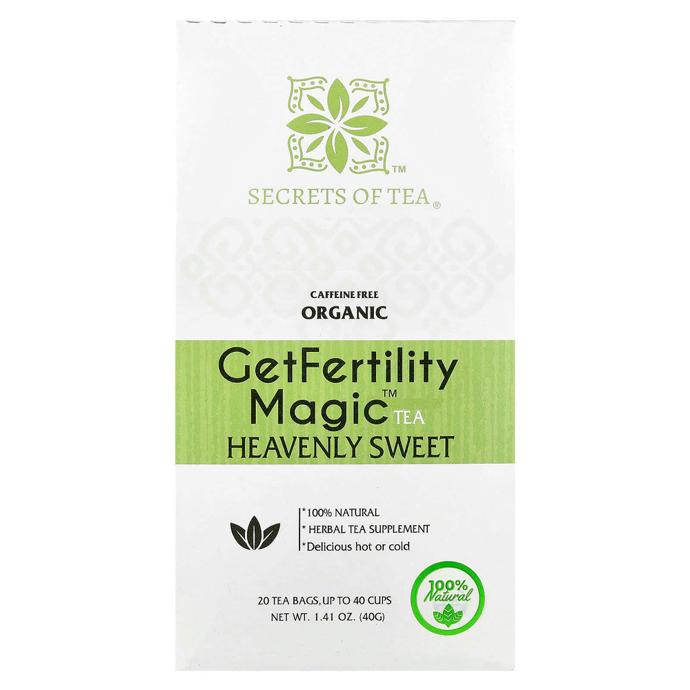 Secrets of Tea, Органический чай GetFertility Magic ™, Heavenly Sweet, без кофеина, 20 чайных пакетиков, 40 г (1,41 унции)