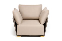 "Форли" кресло плетеное из роупа, каркас алюминий светло-серый (RAL7035) муар, роуп серо-коричневый 23мм, ткань Mossle бежевая