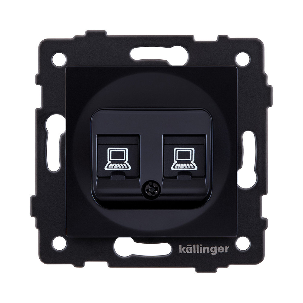 Розетка двойная Ethernet RJ45 Cat.6, черный Kollinger REA-019BK для Aspekt, Eleganz, Reflex