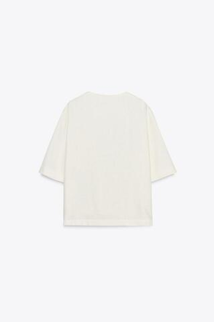 ZARA ТОП ИЗ ЛЬНА С КОРОТКИМИ РУКАВАМИ ZW COLLECTION, ЭКРЮ