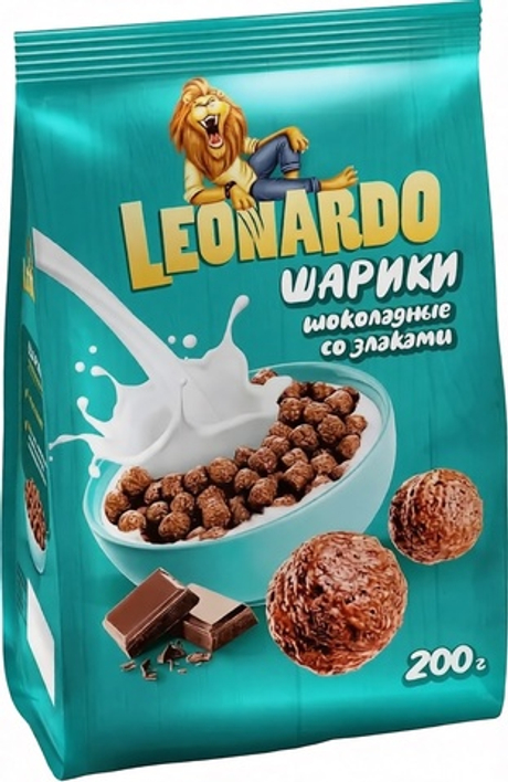 Завтрак готовый LEONARDO Шарики из злаков с шоколадом (Пак) 200г