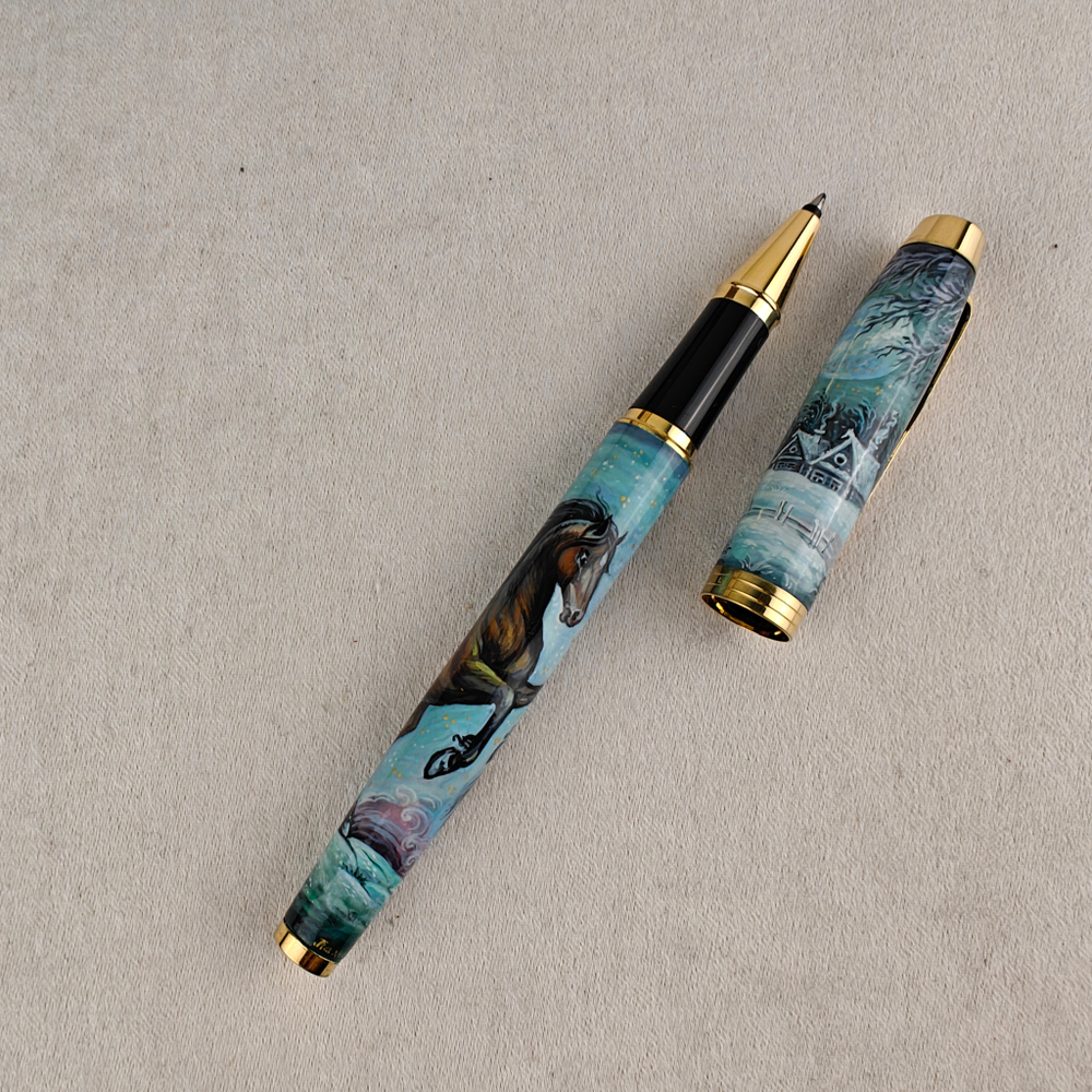 Ручка расписная Паркер "Зимний пейзаж с конем" в коробке