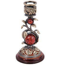 Народные промыслы AM-4016 Подсвечник «Лоза» (латунь, янтарь)