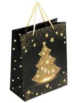 Пакет новогодний 26x13x32см. "Midnight Christmas Tree" глиттер (Золотая сказка)