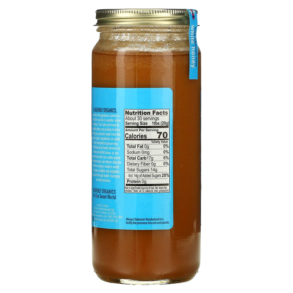 Heavenly Organics, 100% органический необработанный белый мед, 624 г (22 унции)