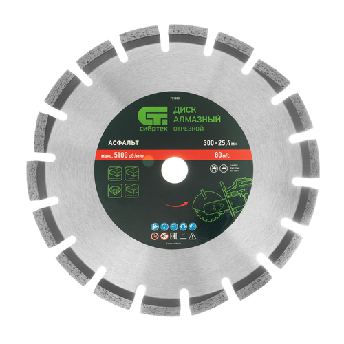 Диск алмазный 300 х 25.4 мм, "Асфальт", сухой/мокрый рез Сибртех