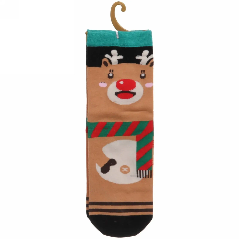 Носки женские «Новогоднее веселье», микс 5 цветов, р-р 36-39 (крючок, пакет, стикер)